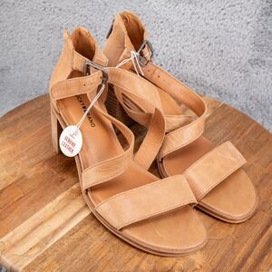 Lucky Brand Sandals Women's Sz‎ 9.5 M - Jenley Tan Leather Wedge Buckle Zip
